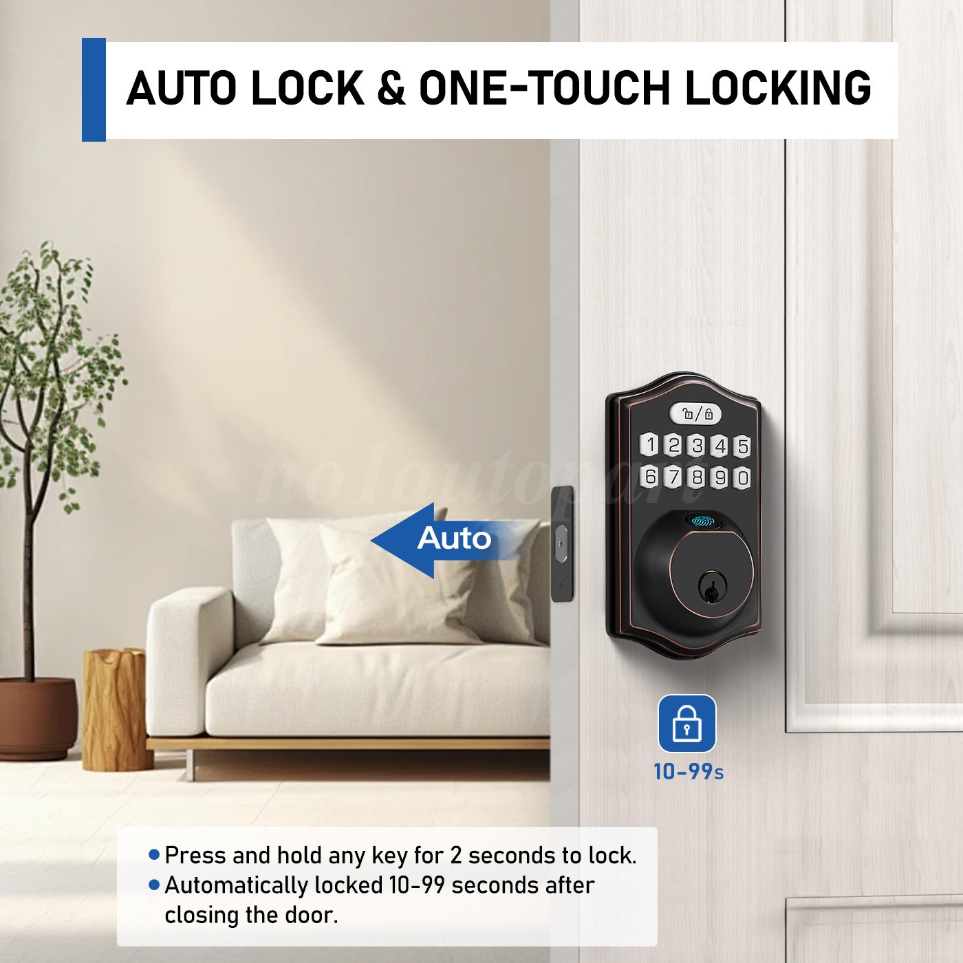 Fingerprint Door Lock Keyless Entry Electronic Keypad Deadbolt Smart Lock Black