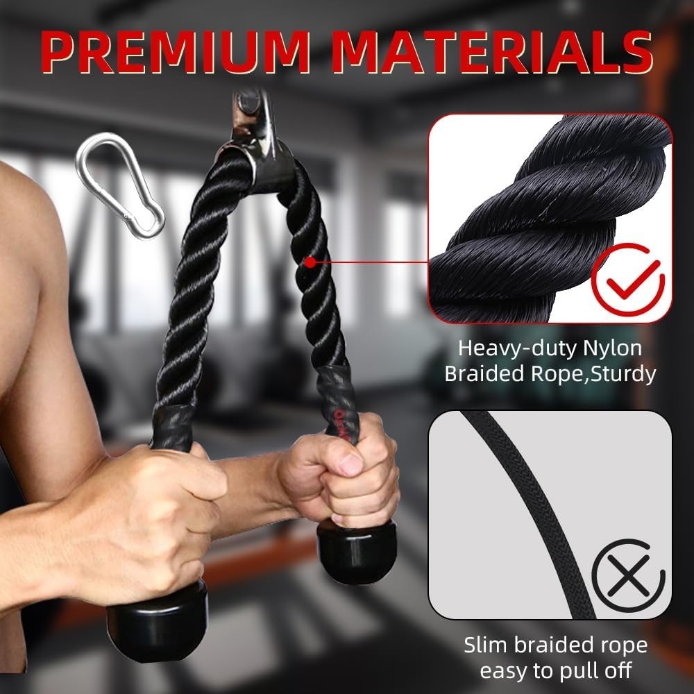 with Upgraded Rubber Handles,35 Inch Tricep Pull Down Rope for Cable Machine,...