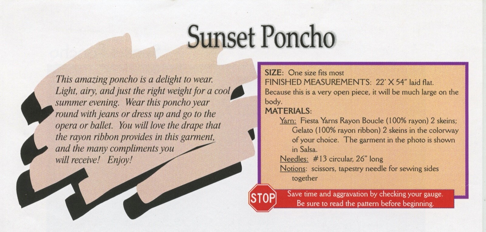 Fiesta Knitting Pattern - Sunset Poncho - Easy Knit