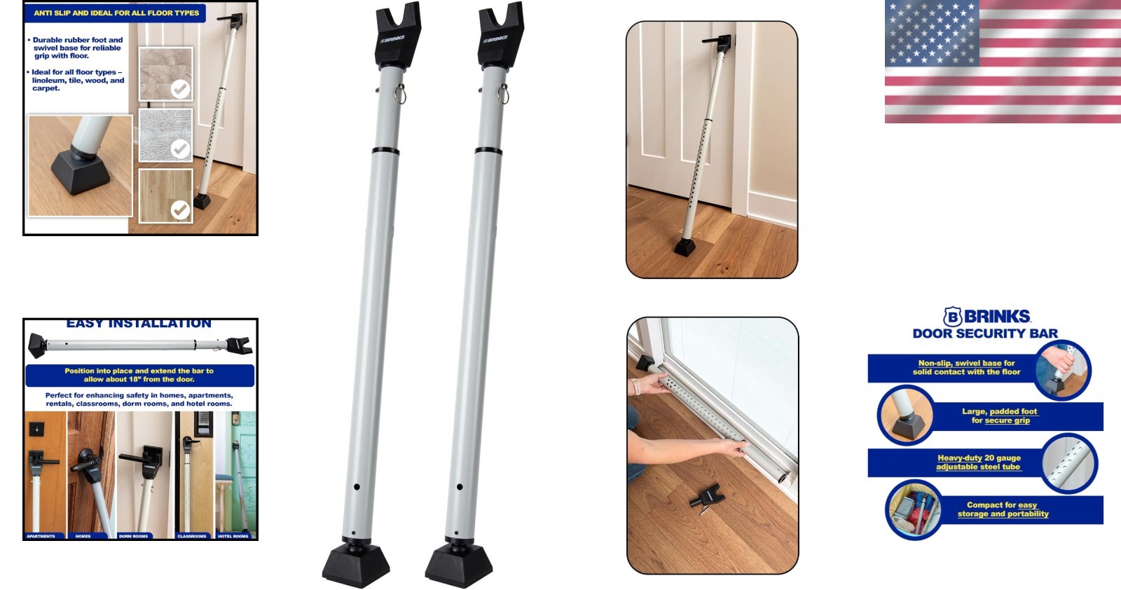 Dorm Room Door Jammer - Easy Installation - Silver - 2 Pack