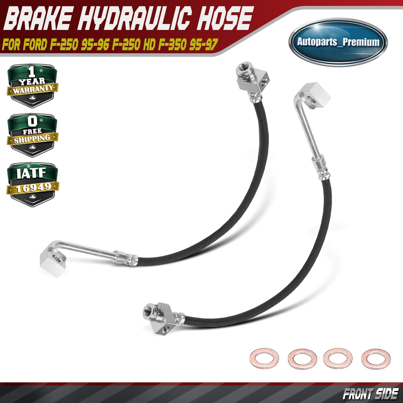 2x Front Brake Hydraulic Hose for Ford F-250 1995-1996 F-250 HD 1997 F-350 95-97