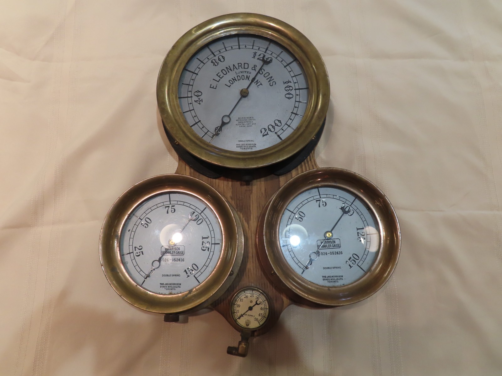 Vintage Jas. Morrison Toronto Steampunk Brass Pressure Gauges Mounted