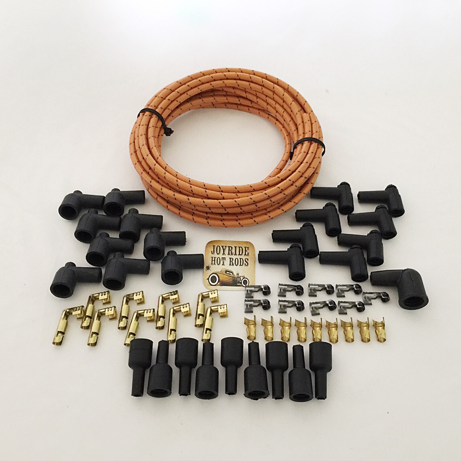 25ft Cloth Covered Spark Plug Wire Kit for ELECTRONIC IGNITION SYSTEMS Amber/Blk