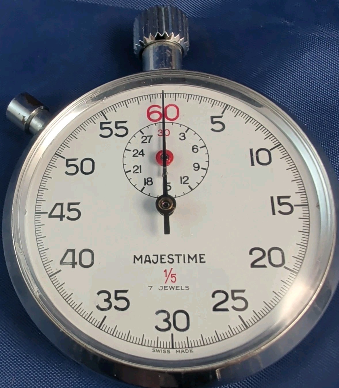 Swiss Made Majestime 1/5 7 Jewel Mechanical Wind Up Stop Watch Vintage Beautiful