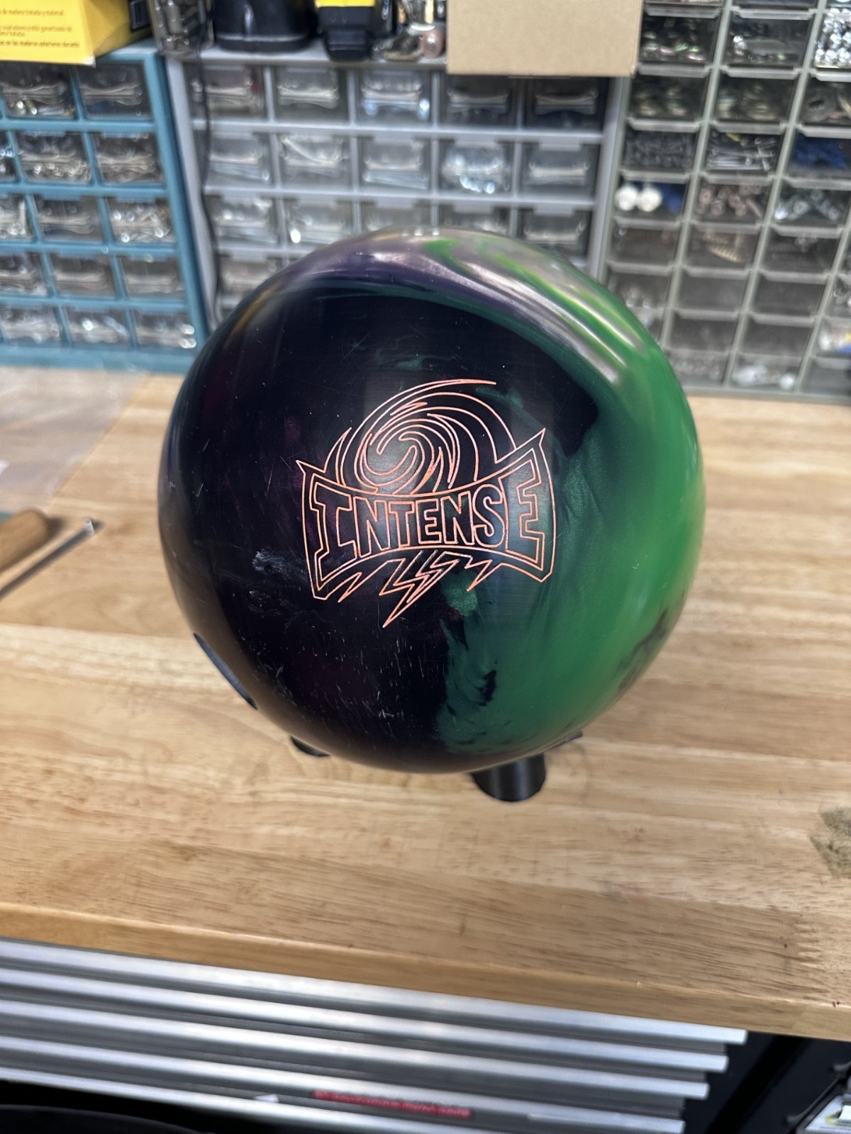 USED - OVERSEAS Bowling Ball - 15lb Storm "INTENSE" DRILLED WEIGHT 14lb 10oz