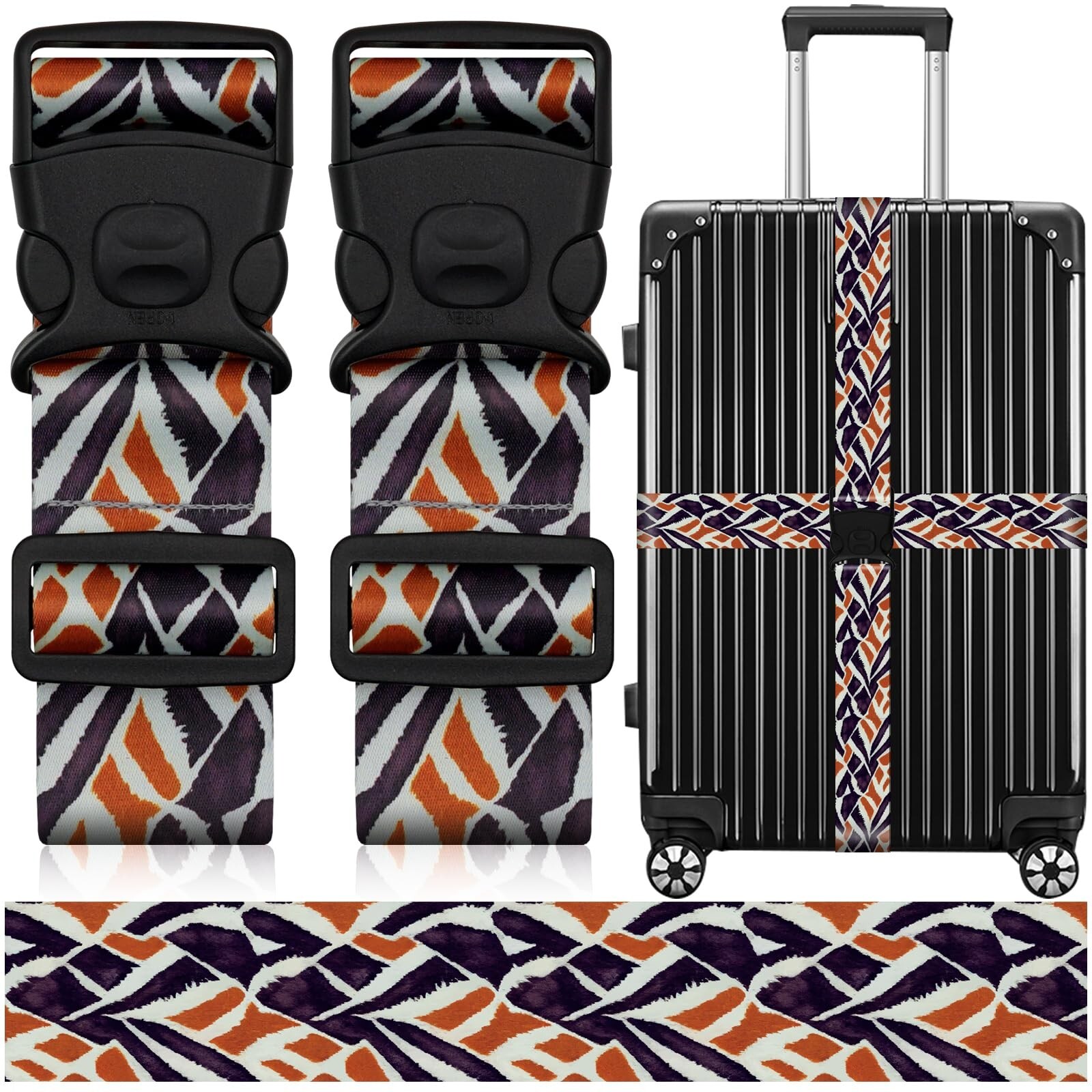 2 Pack Luggage Straps for Suitcases, Adjustable Travel Belt with Double Lock ...