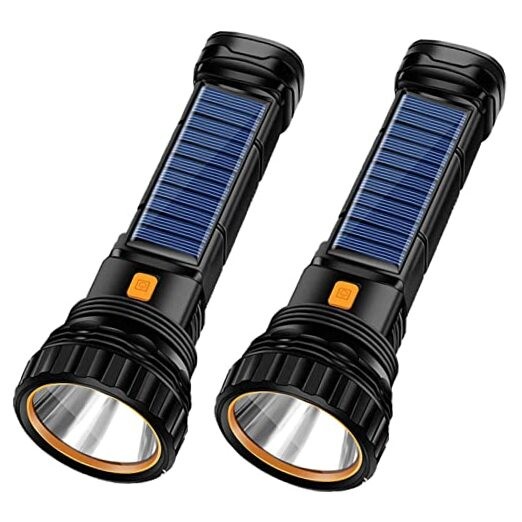 E-SHIDAI Solar/Rechargeable Multi Function 1000 Lumens LED 2PCS Black