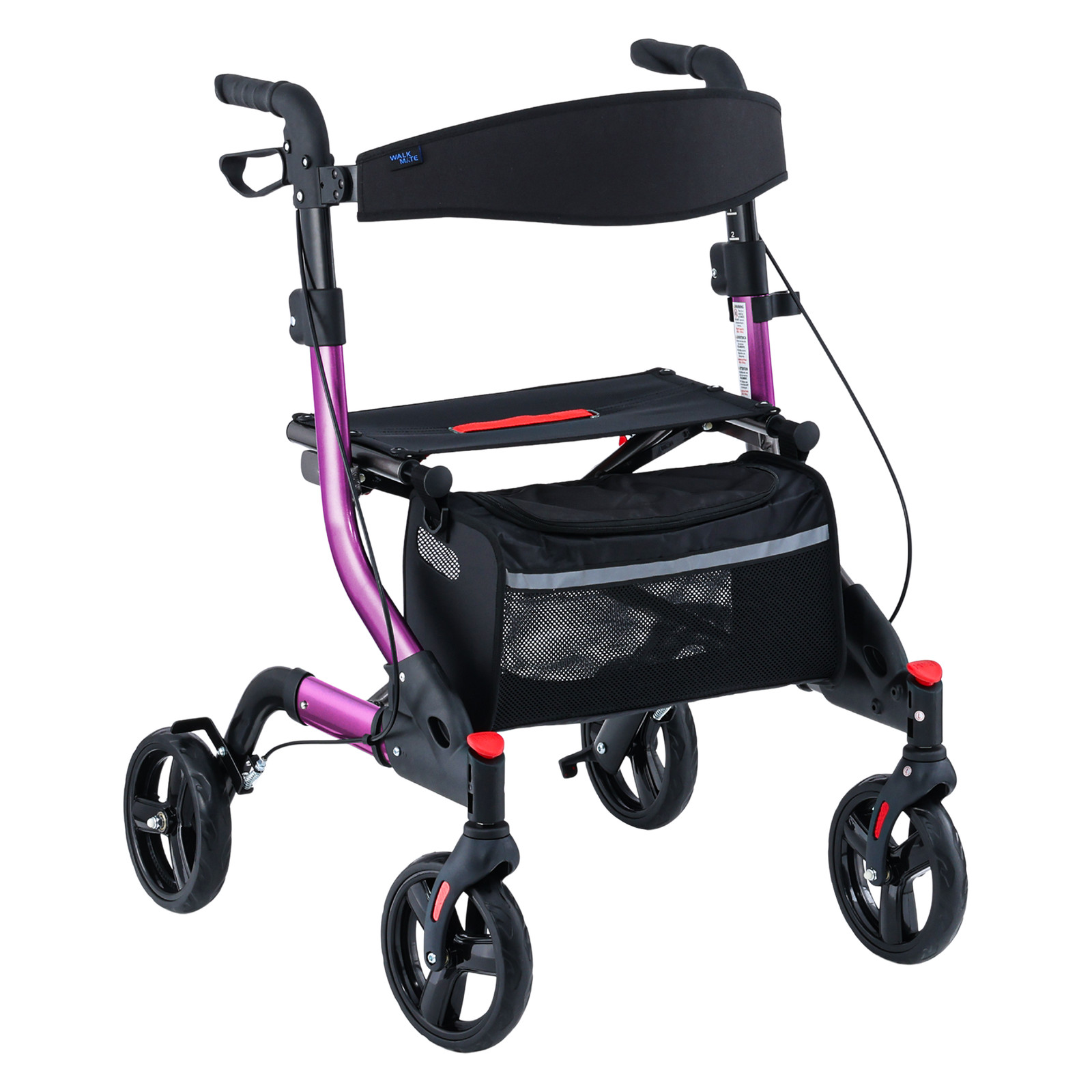 Foldable Rollator Walker for Seniors with 8" Wheels, 6-Level Height Adjustable