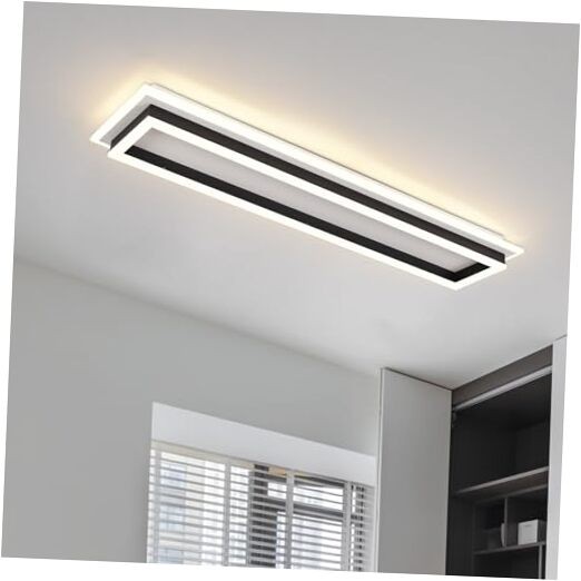 Dimmable Led Ceiling Light with Remote Control 31.5in Modern Linear Flush Black