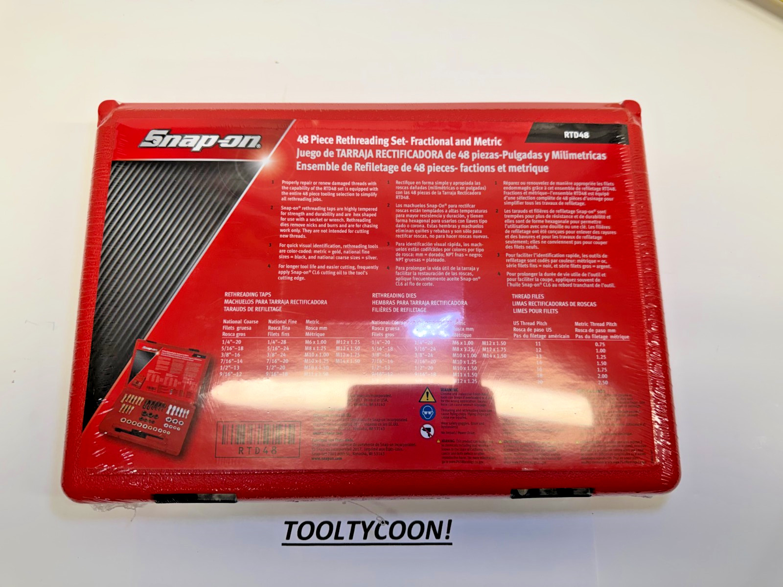 SNAP ON TOOLS USA NEW 48 pc Master Rethreading Tap and Die Set RTD48