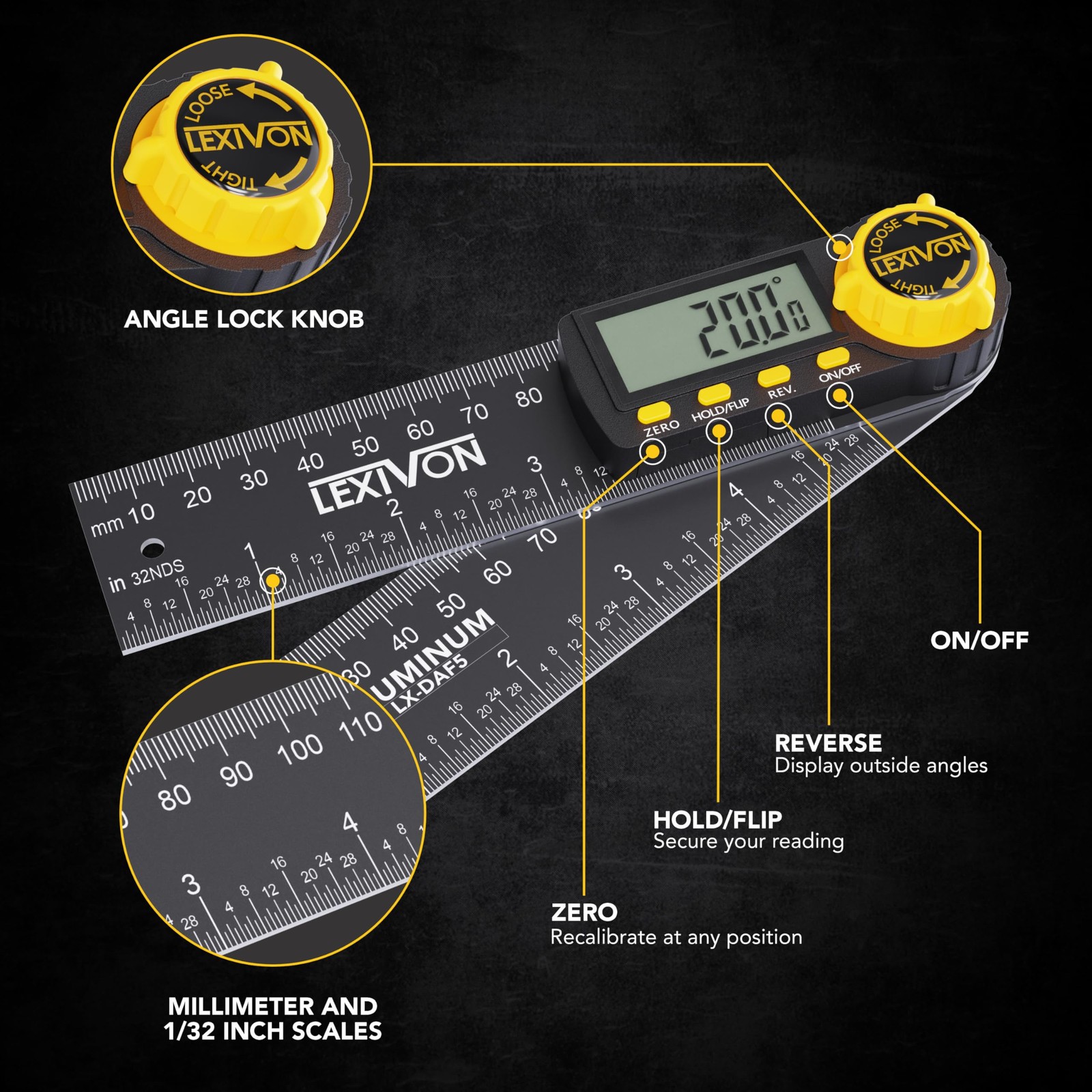 Digital Angle Finder 5 Inch 130mm Protractor High Resolution LCD Measure Tool