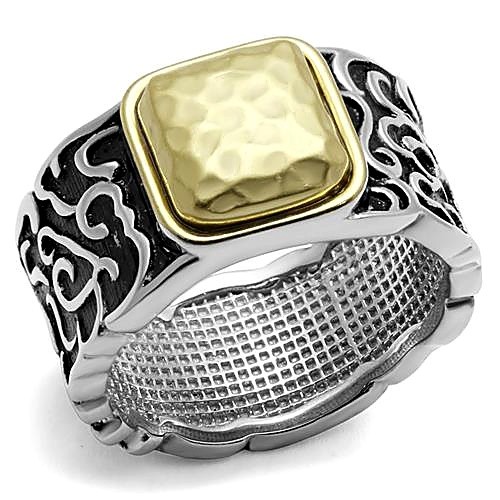 Men's Swirl Ring, 14K Gold Plated, Stainless Steel, Black detail, Unique design