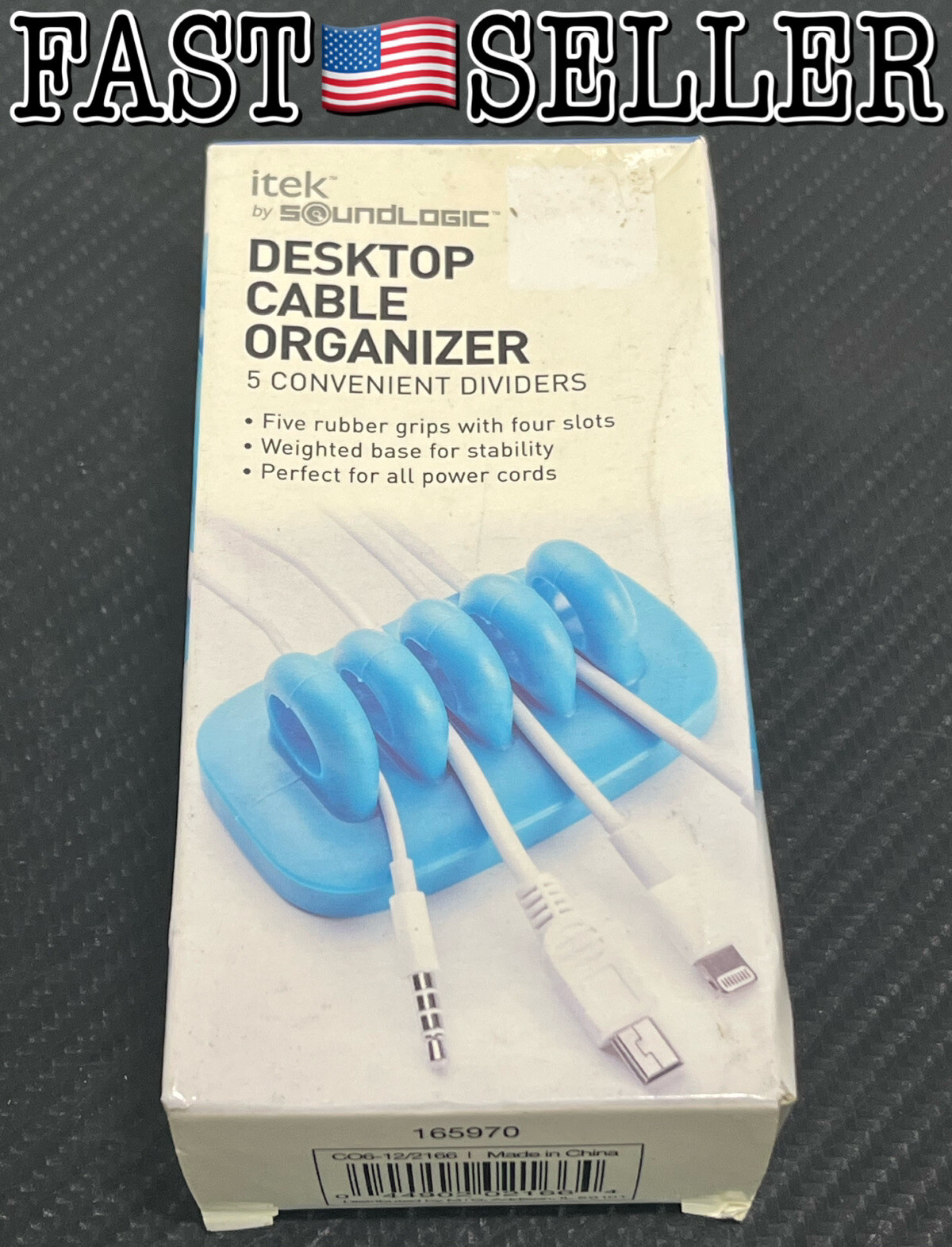 Itek Heavy Weighted Desktop Cable Holder Cord Office Desk Wire Organizer, Blue