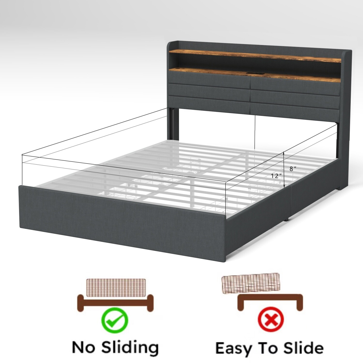 Full/Queen Size LED Bed Frame Upholstered Platform Bed w/ 4 Drawers & Headboard
