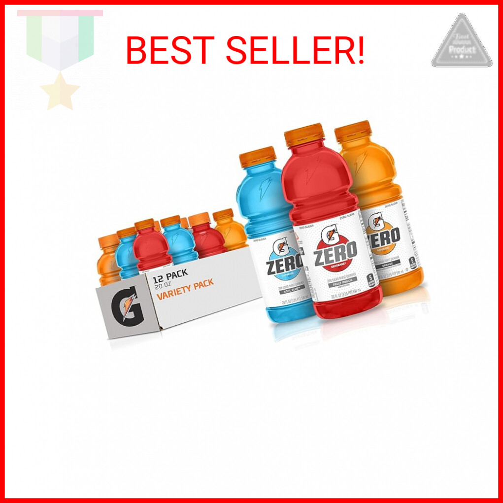 Gatorade G Zero Thirst Quencher, 3 Flavor Variety Pack, 20oz Bottles (12 Pack)