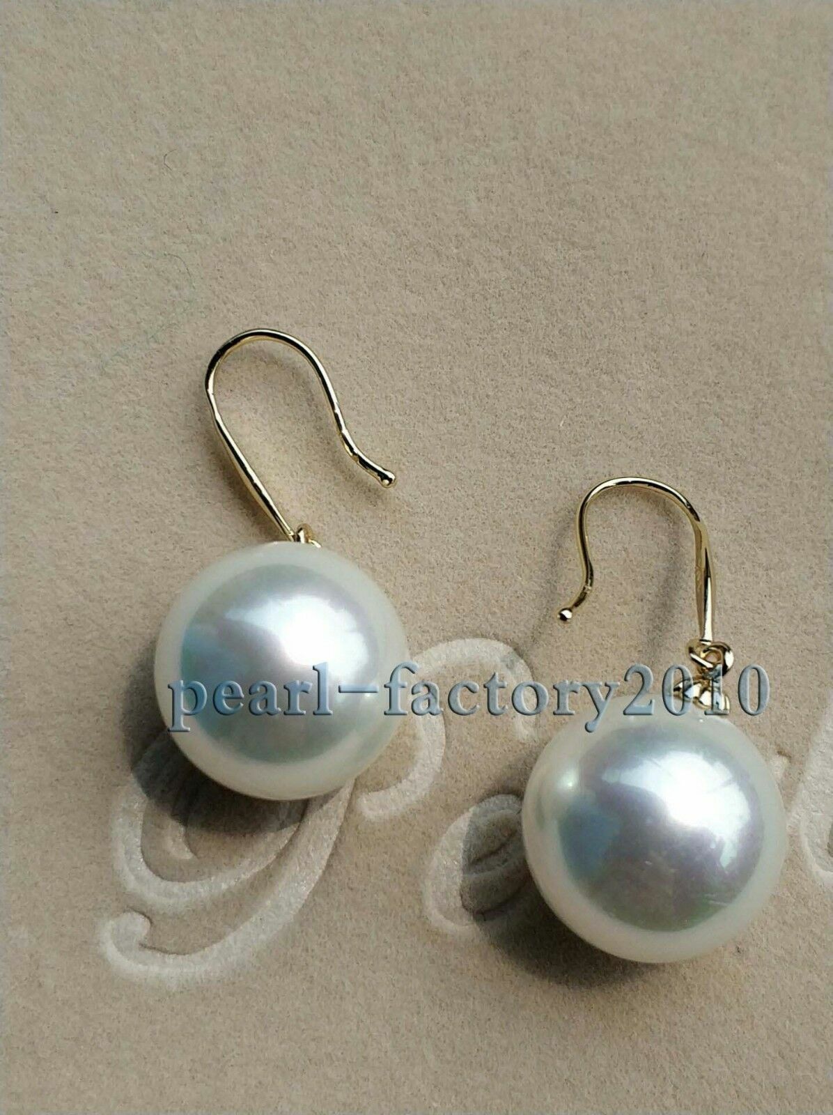 Huge natural AAA 16mm White South Sea Shell Pearl Earrings 14k