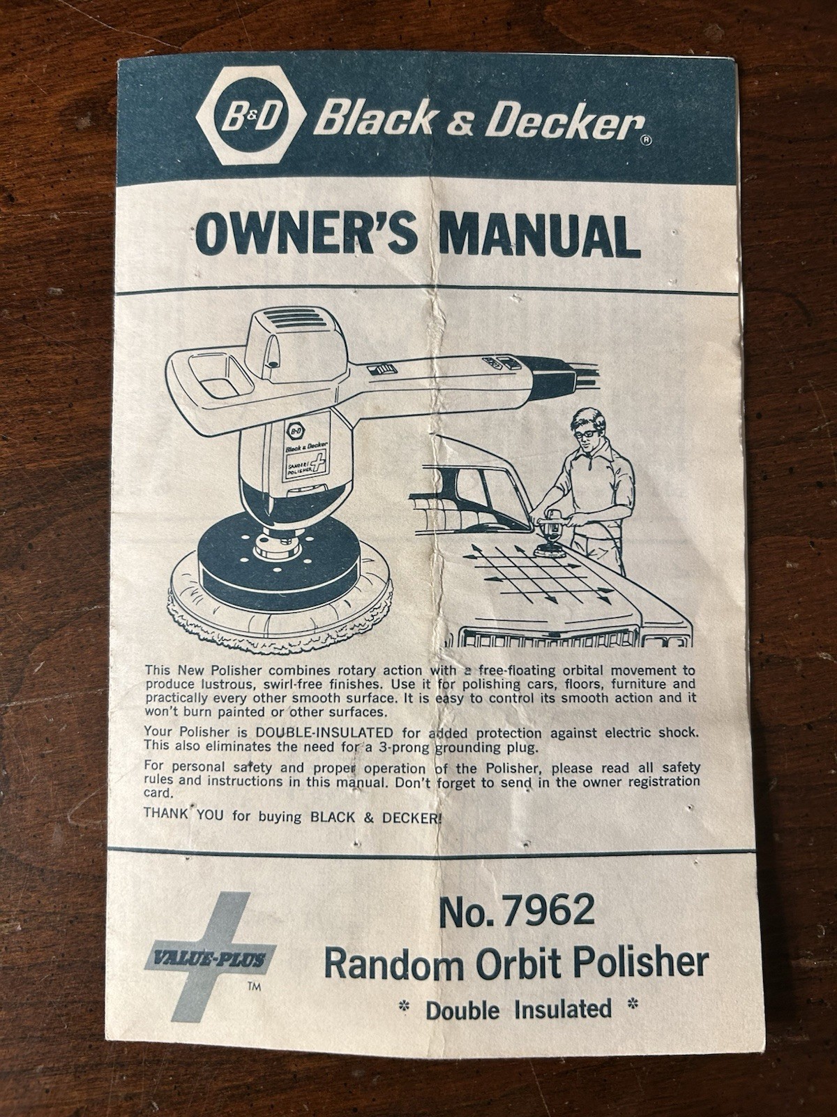 Black & Decker 7962 Random Orbit Polisher Owner's Manual Vintage OEM B&D