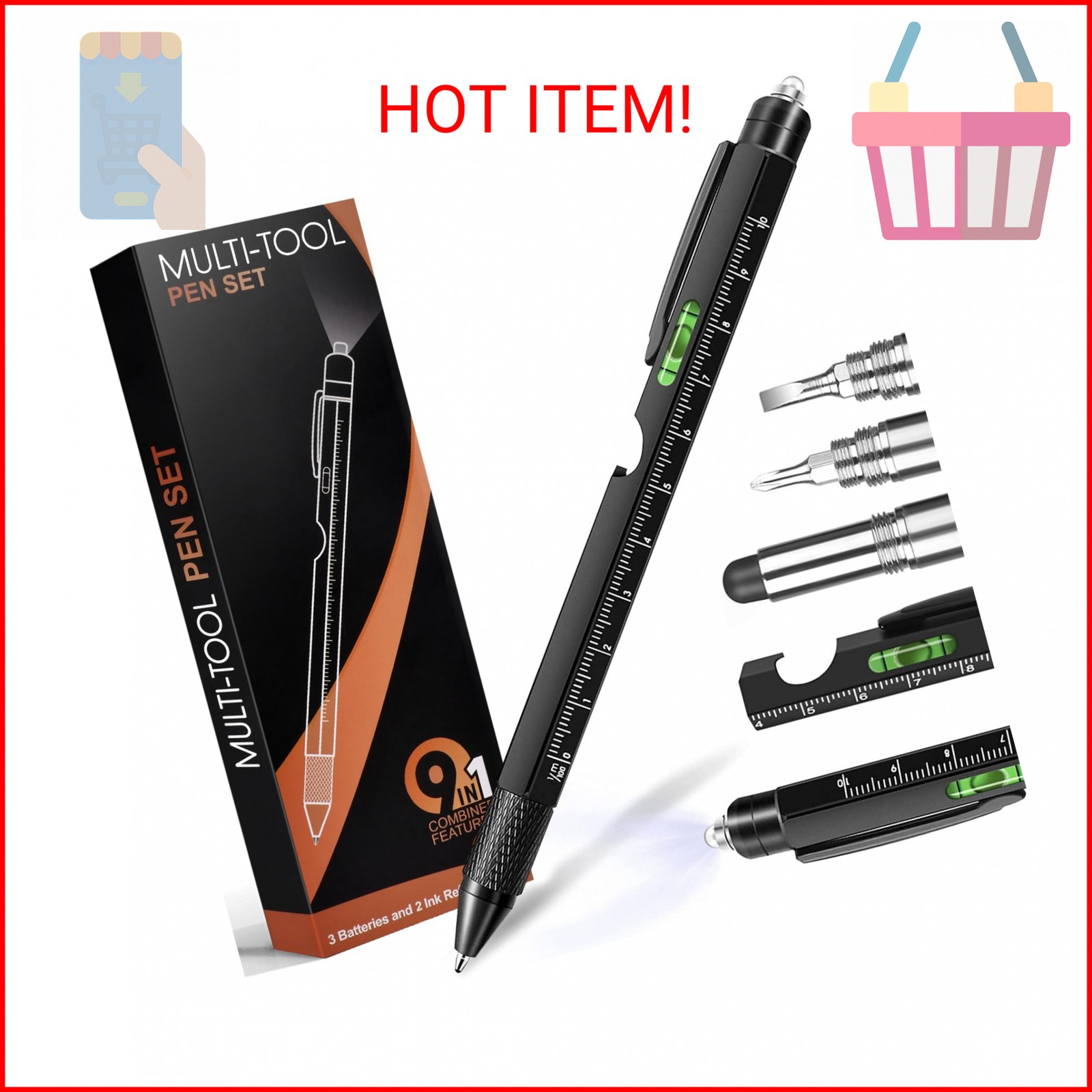Stocking Stuffers for Men Dad Husband Him Adult, Gifts for Men, 9 in 1 Multitool