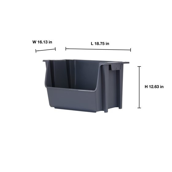 Mighty Tuff Large Nesting Stack Storage Bin, All, Plastic, Gray