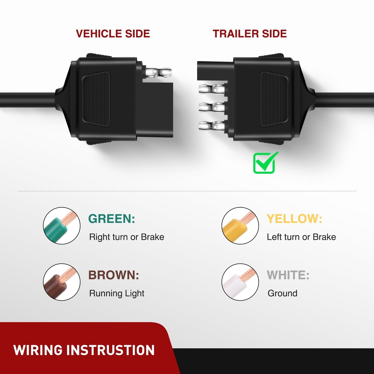 Heavy Duty 4-Way Trailer Extension Cable – 5 Feet, Pure Copper, Weatherproof
