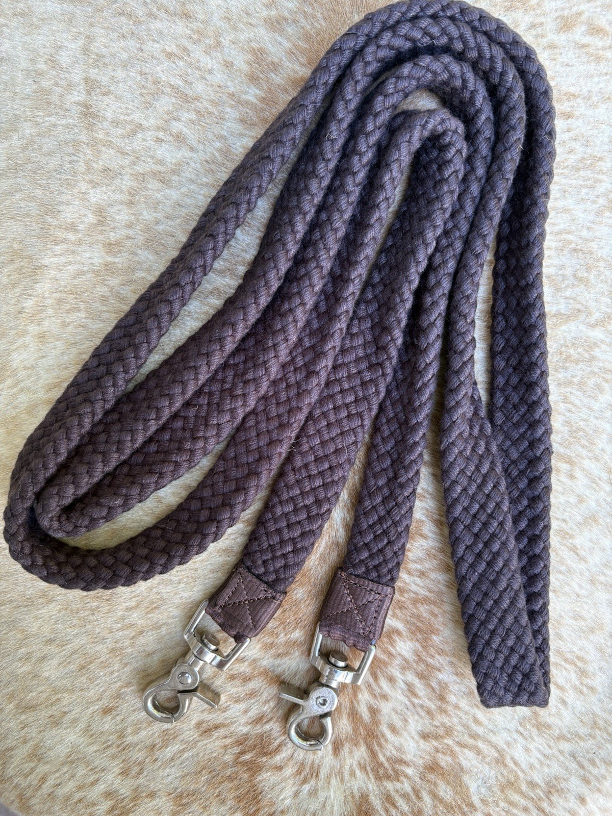 Brown Cotton Flat Trail Barrel Racing Competition Rein Scissor Snaps