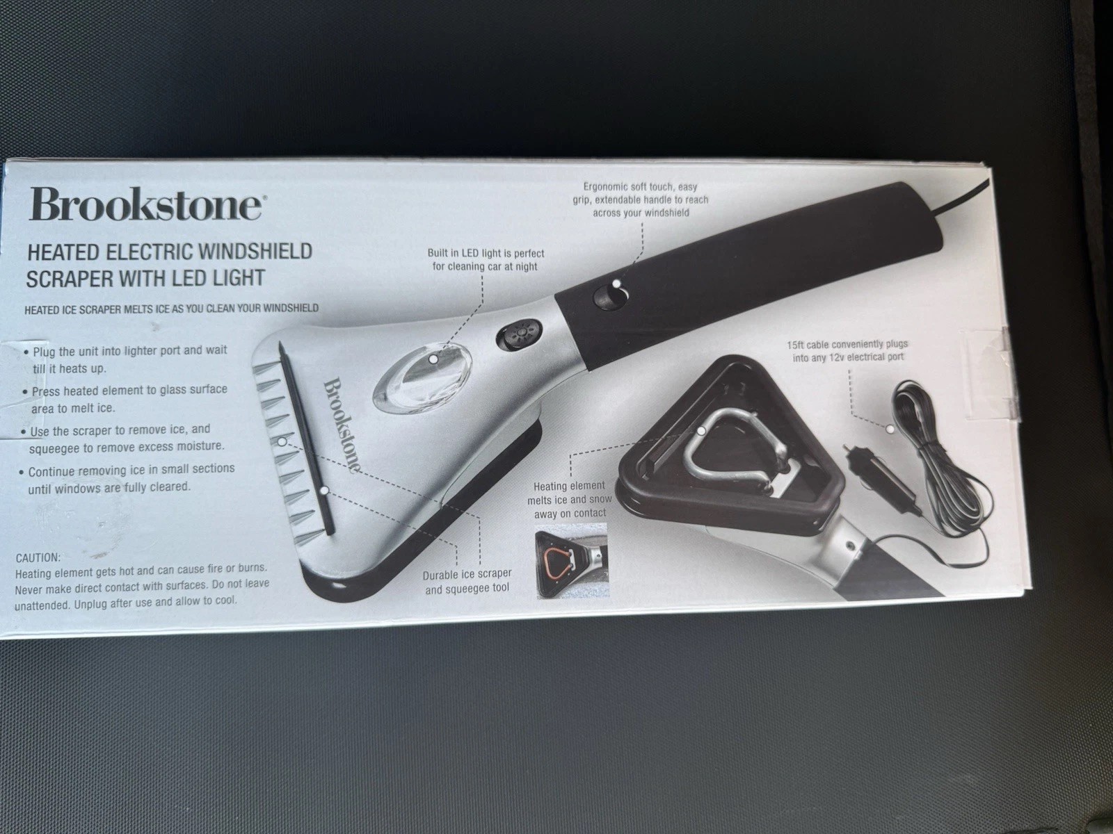 Brookstone Windshield Scraper Heated Electric With LED Light - Snow Ice Melter