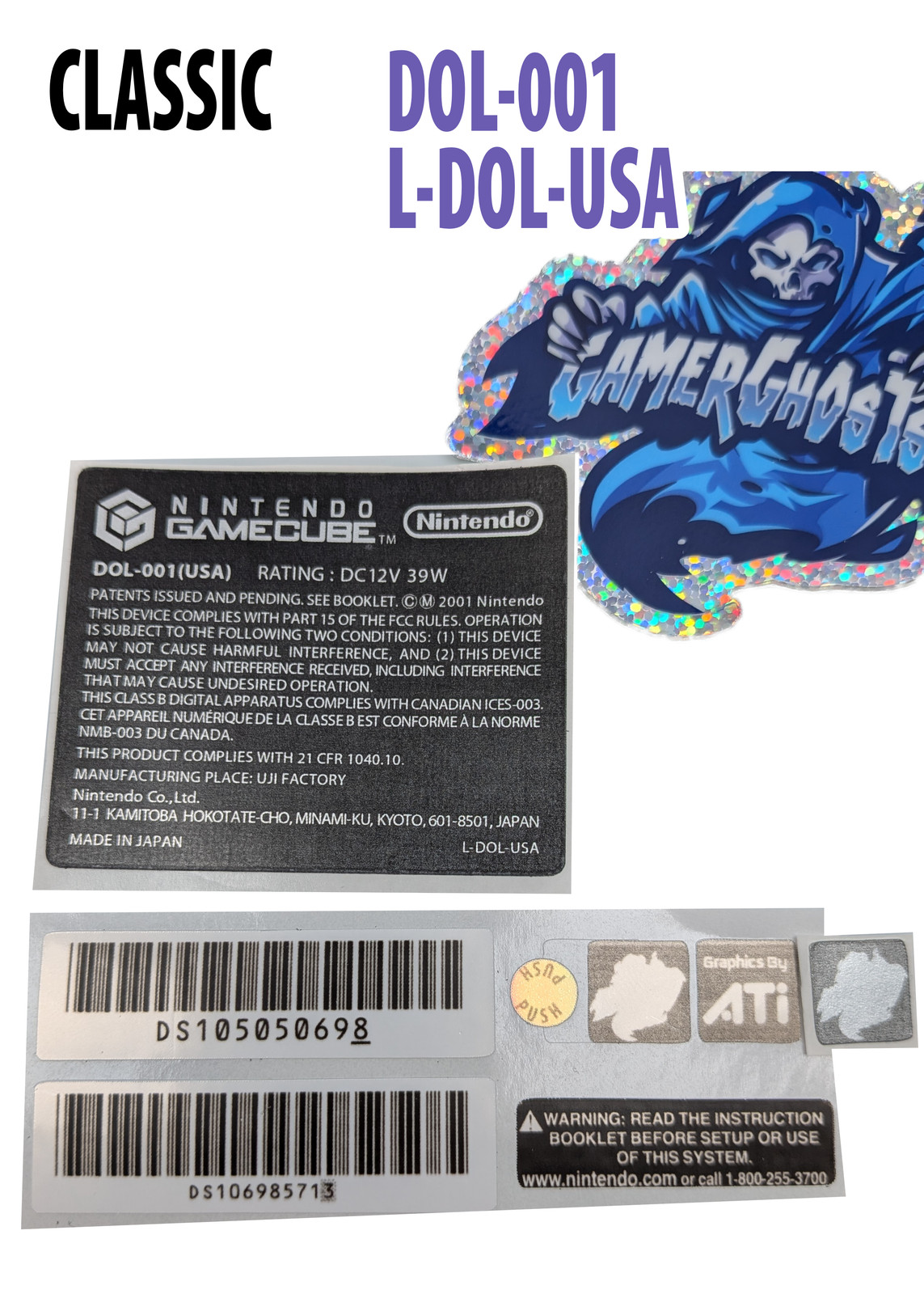 Nintendo GameCube Console Label / Decal / Sticker Set - USA / CAN - NTSC
