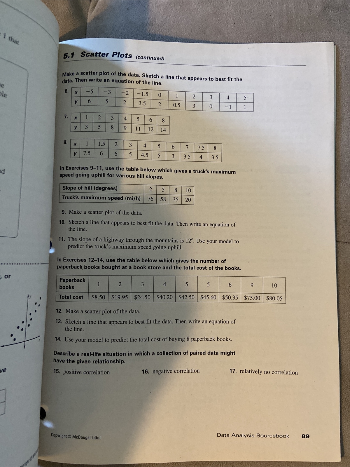 Data Analysis Sourcebook McDougal Littell Learning Material