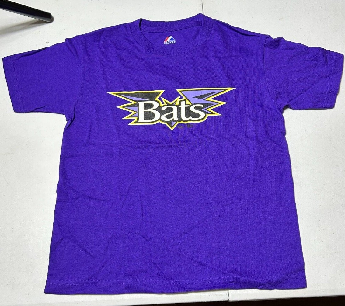 Louisville Bats Youth Purple MiLB Majestic T-Shirt S, M or L  Cincinnati Reds