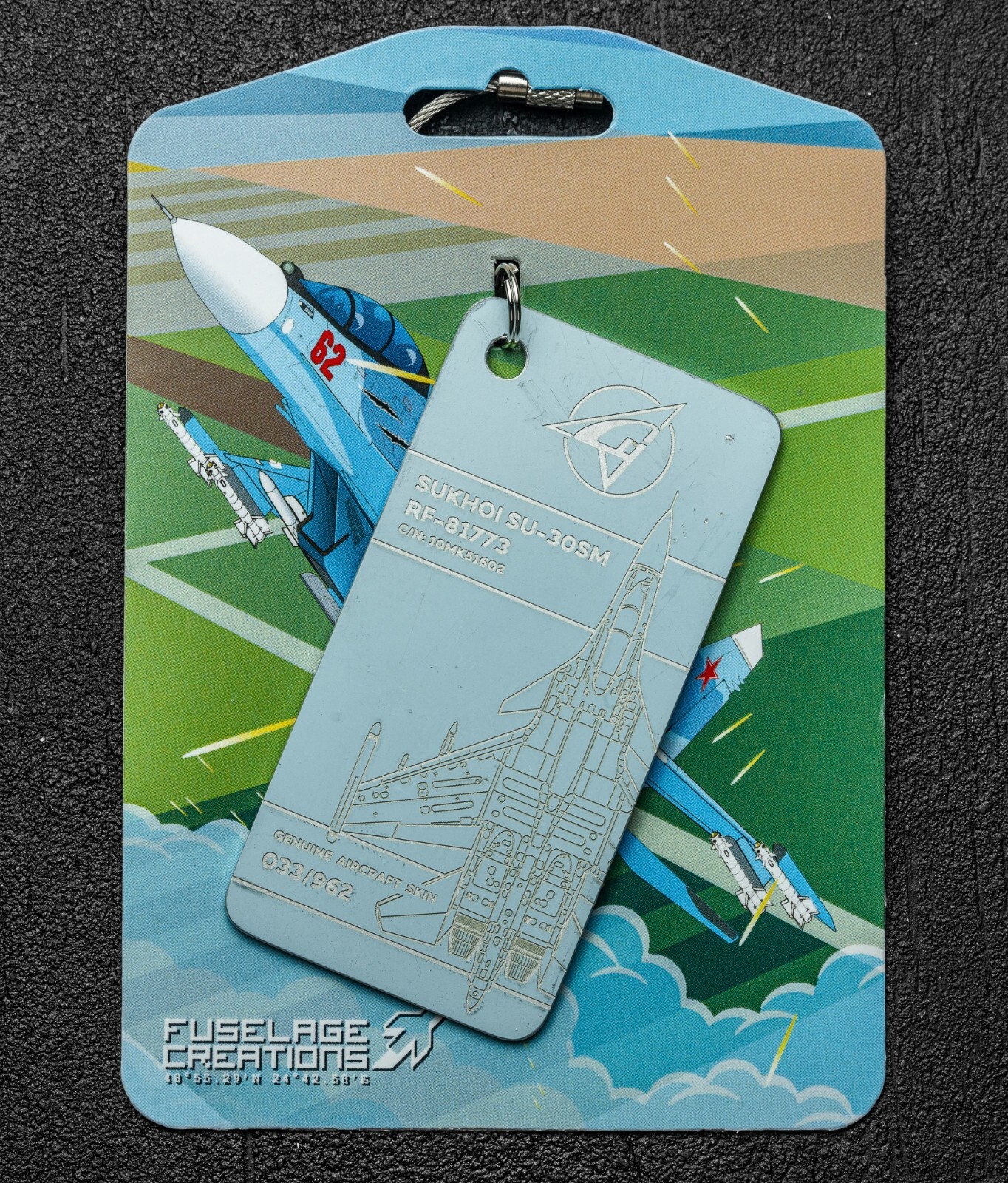 Keychain from the russian Su-30 "62 red" RF-81773  Original aircraft skin tag