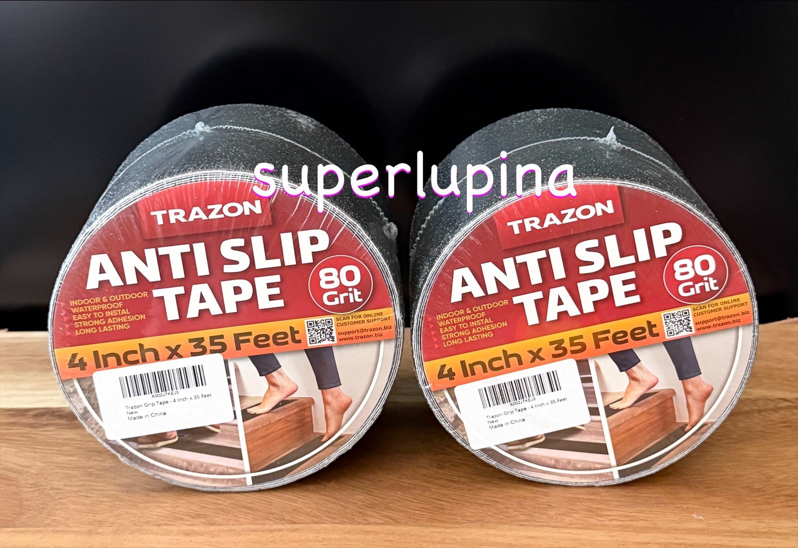 2x Trazon Anti Slip Tape 80 Grit Indoor/Outdoor NEW 4 inch x 35 Feet