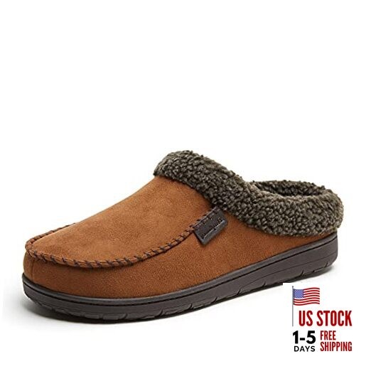 Men's Microfiber Suede Clog with Whipstitch Slipper Large Chestnut