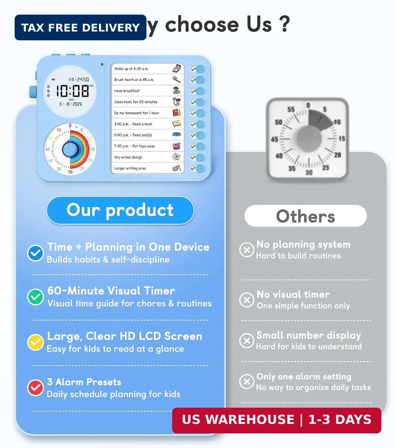 3-in-1 Visual Timer & ADHD Tool for Kids - ADHD Task Timer for Adults with Visua