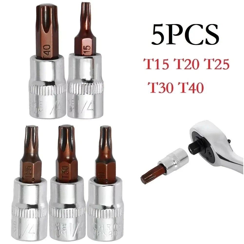 Rafford 5PCS Torx Screwdriver Bits 1/4" Drive T15-T40 Socket Wrench Tools