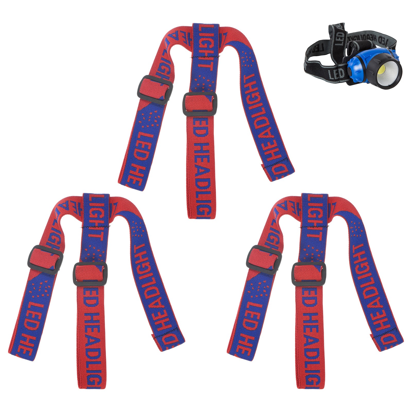 3-Pack Headlamp Strap Replacement Headband, High Elastic for Camping, Red Blue