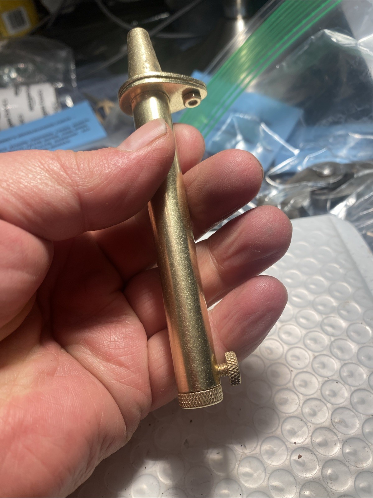 Brass Powder Horn, Measure and Capper.