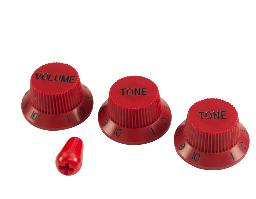 RED Stratocaster KNOBS & TIP (1V 2T) FOR FENDER/CHARVEL USA GUITARS