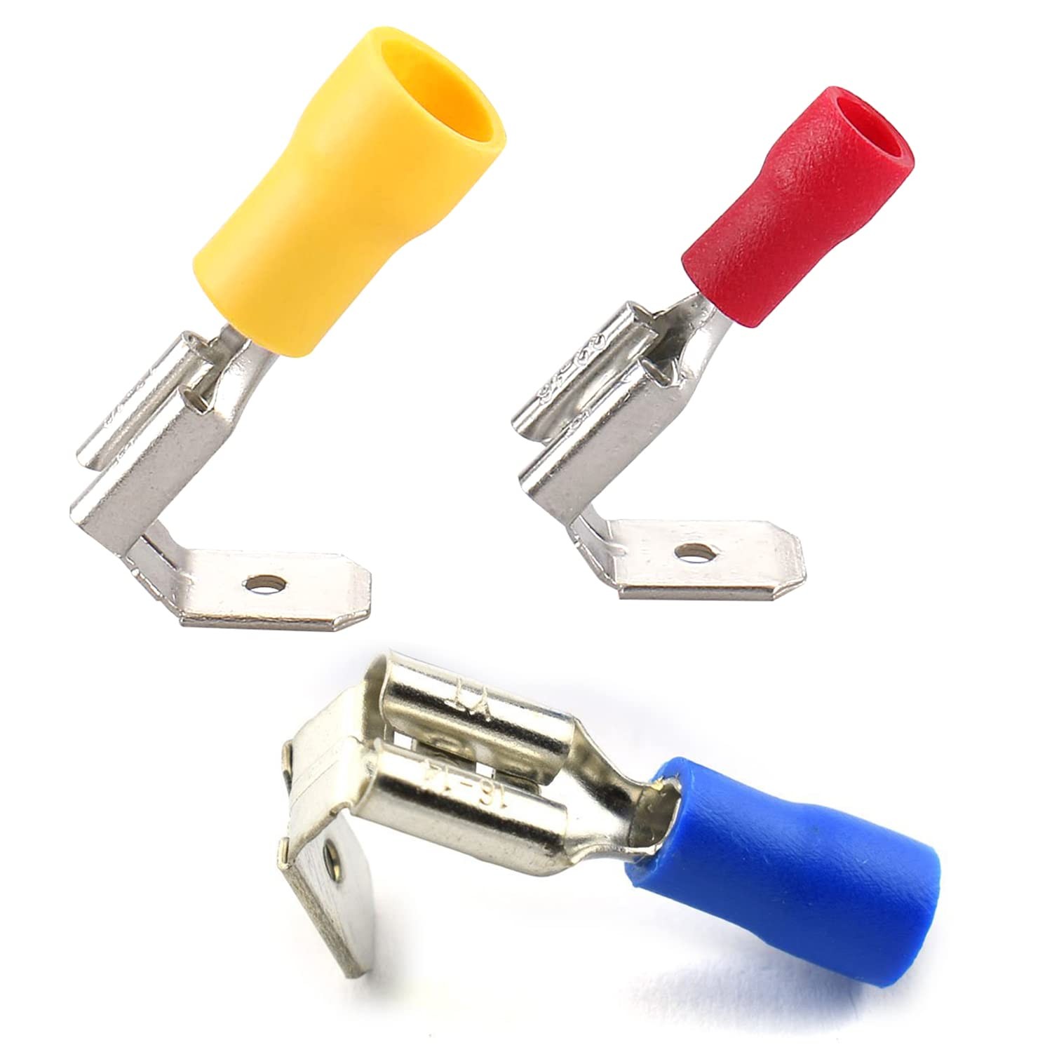 REDGOOSE 100PCS Semi-Insulated Piggyback Spade Connectors Red, Blue, Yellow