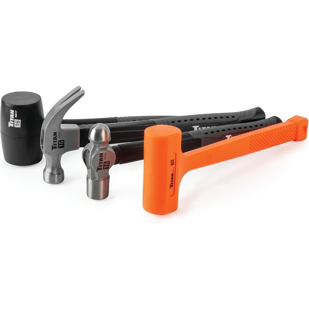4pc 16oz Mixed Hammer Set Claw Rubber Dead Blow Ball Peen Orange Non Slip Grip