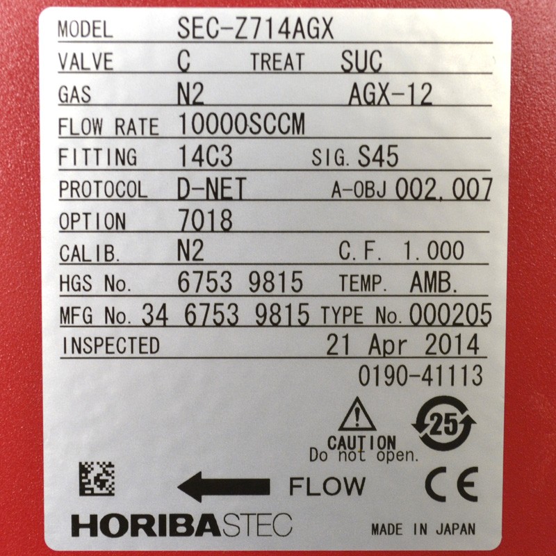 NEW Stec SEC-Z714AGX Mass Flow Controller DeviceNet MFC (He / 10 SLM) C-Seals