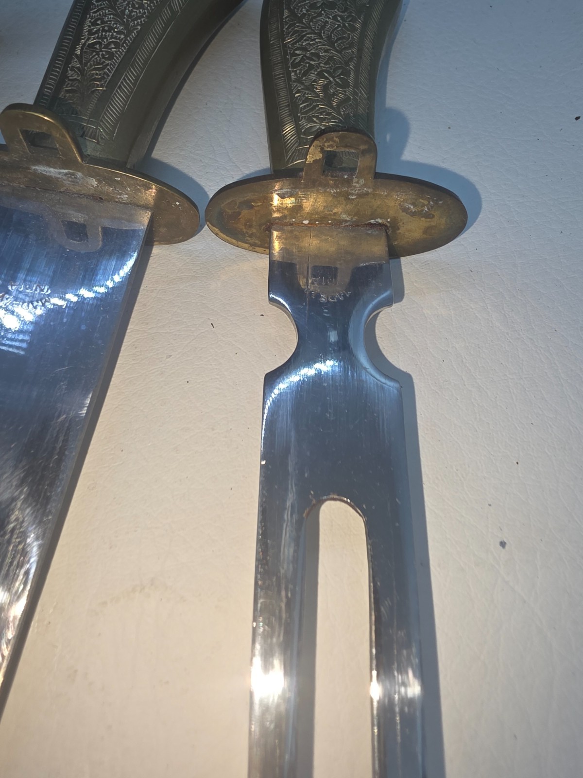 Vtg Ornate Double End Knife Fork Set Locking Sheath Carving India Footed