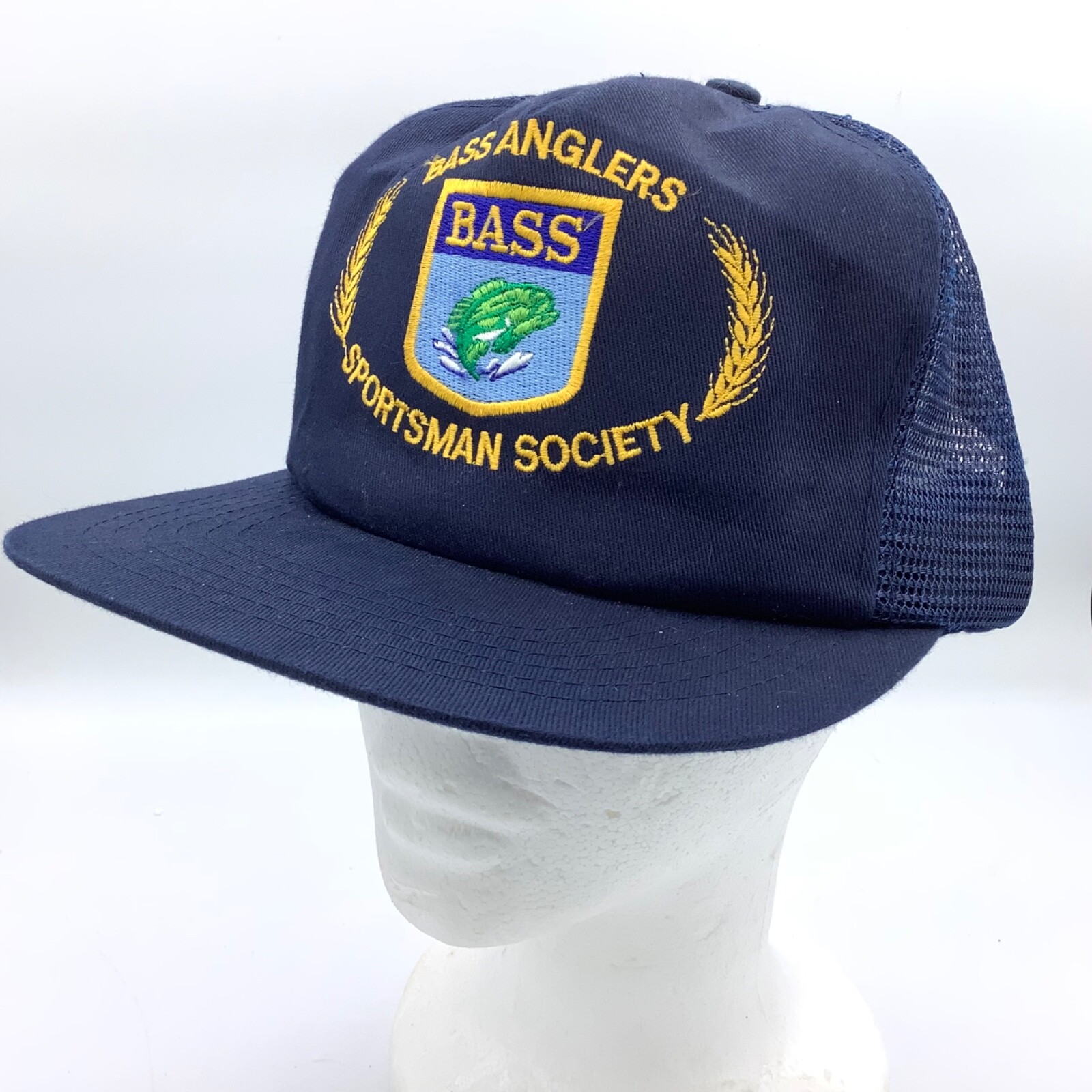 Vintage Bass Anglers Sportsman Society Trucker Hat Mesh Snapback Blue