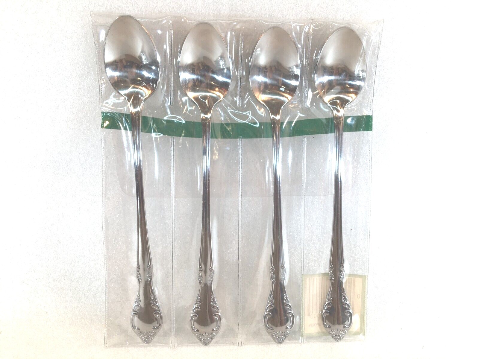 Stainless Floral Flatware Package of 4 Iced Tea Spoons Korea