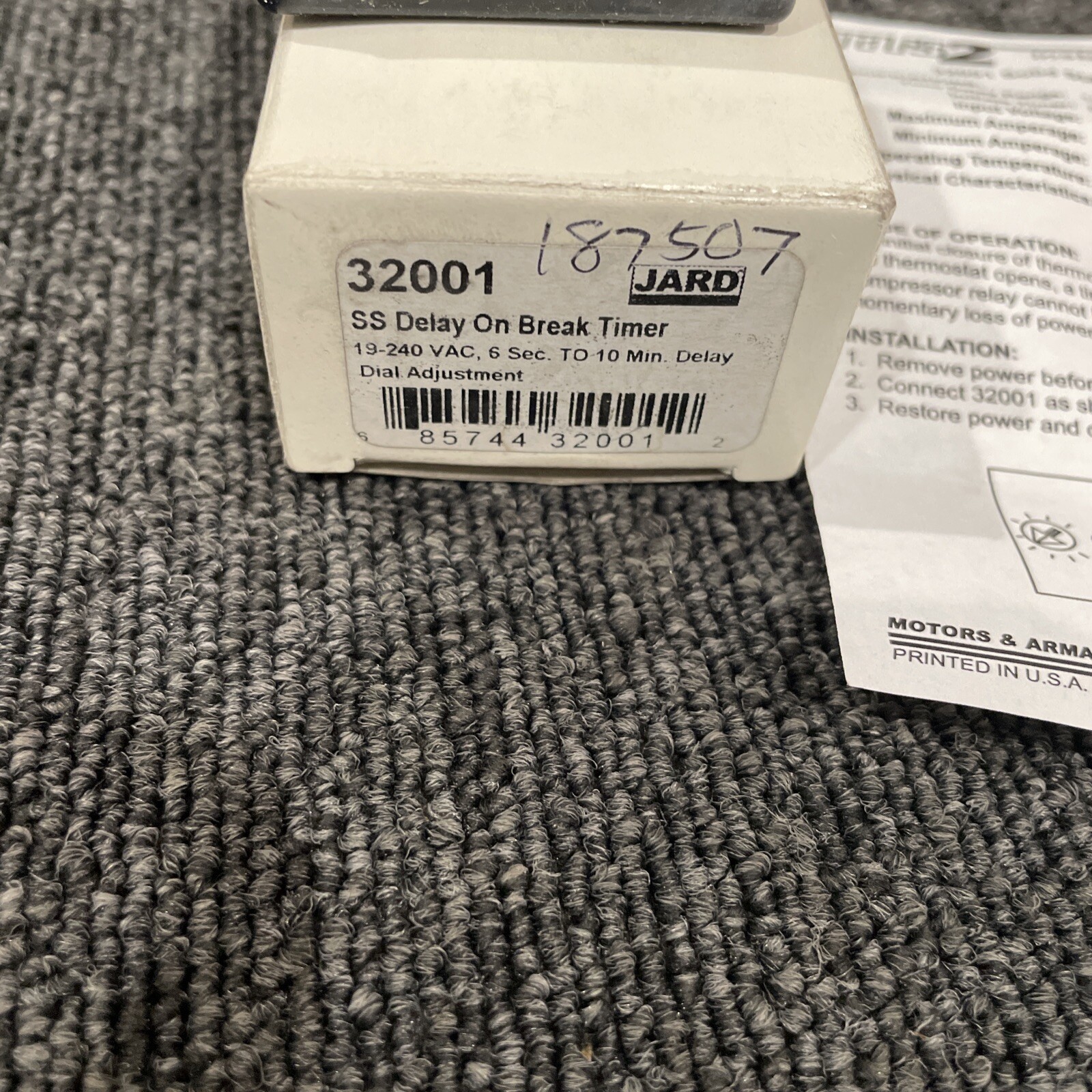 JARD 32001 SOLID STATE DELAY-ON-BREAK TIMER 19 - 240VAC 6SEC - 10 MIN.DELAY