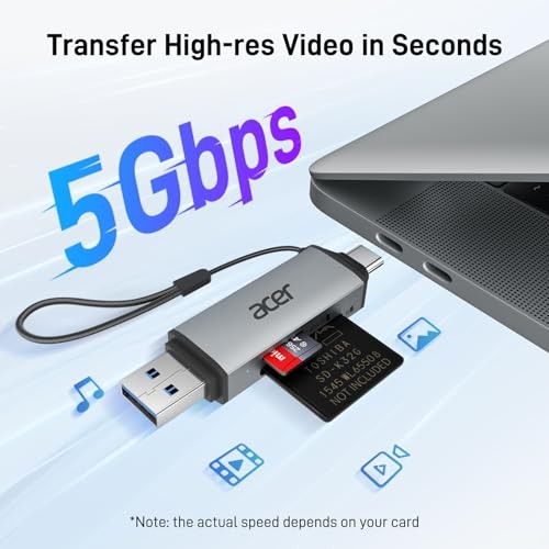 SD Card Reader USB C Dual Slot 3.0 Micro SD Adapter for iPhone 15 MacBook