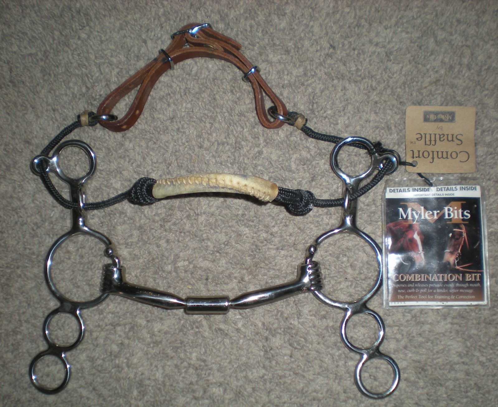 Myler 6" 3 Ring Combination Bit Low Port Comfort Snaffle MB 04 - Natural Rawhide