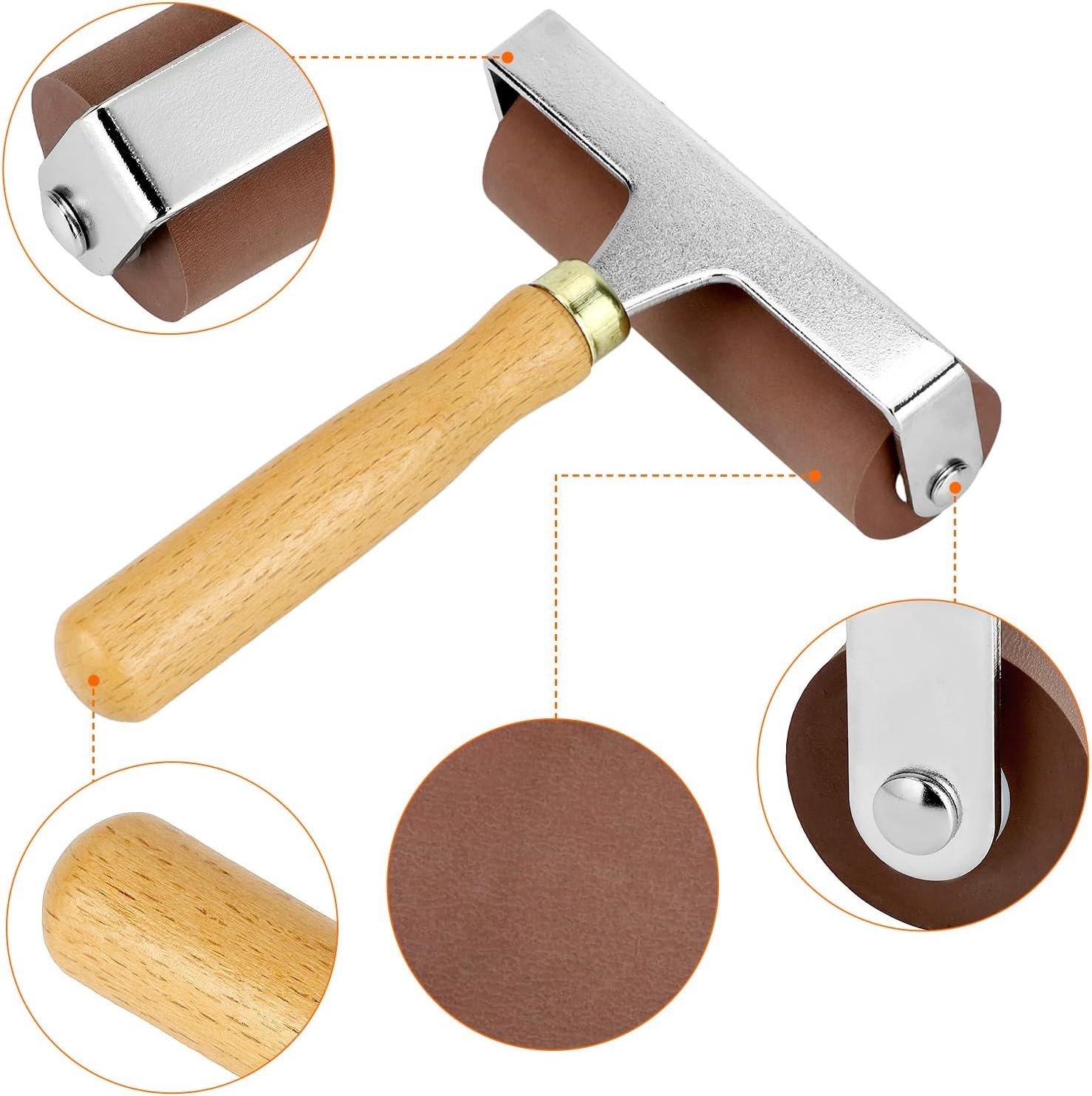 QWORK 4" Soft Rubber Brayer Roller Brown Ink Roller Printmaking Craft Tool