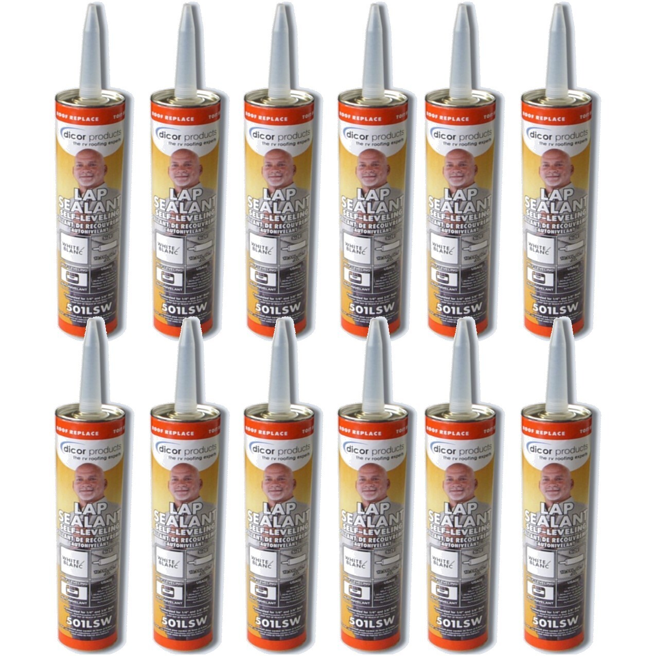 Dicor 501LSW-1 QTY. 12, Self-Leveling Lap Sealant White, 10.3 OZ Tube