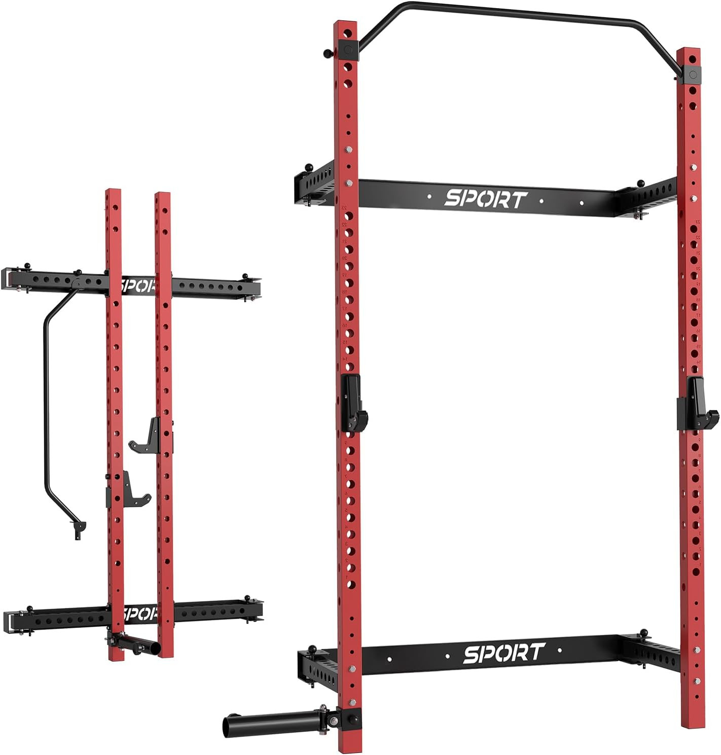 Folding Wall Mounted Squat Rack 1000 Pounds Power Rack with Pull Up Bar J Hooks