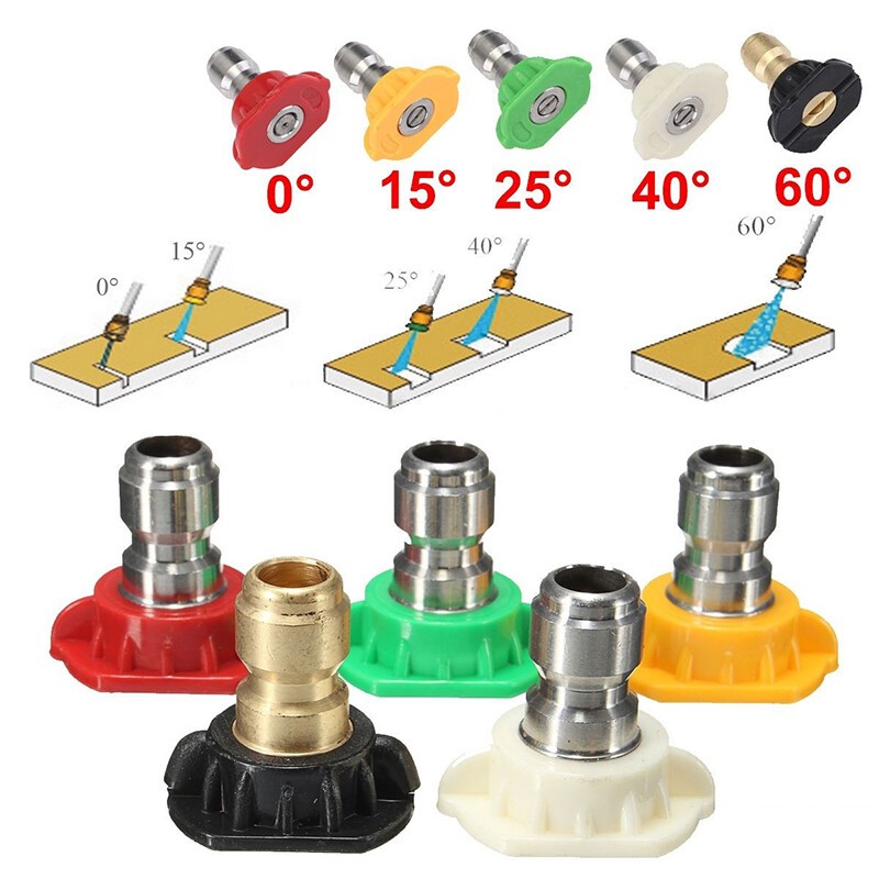 5pcs Pressure Washer Spray Tips Nozzles High Power Kit Quick Connect 1/4" Set